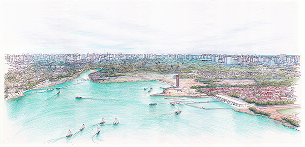 CATEGORIA DESENHO URBANO E ARQUITETURA DA PAISAGEM. OBRA NÃO CONSTRUÍDA. PARQUE DO COCÓ – CE. Autores: Marina Grinover, Catherine Otondo, Paula Lemos, Nicolas Le Roux, Luis Rossi, Luisa Fecchio, Rafael Andrade, Maria Gabriela R. Nacimento e Eduardo Radomysler. Colaboradores: Eugênio F. Queiroga (Paisagismo), Tomaz G. Kipnis (Engenharia Ambiental), Armando S. dos Reis Neto (Ciência Ambiental) e Bhakta Krpa (Ilustração).