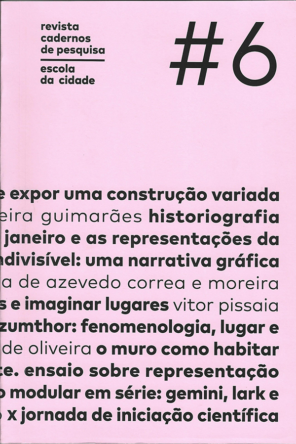 CATEGORIA PUBLICAÇÃO DE ARQUITETURA. ESCOLA DA CIDADE - REVISTA CADERNOS DE PESQUISA DA ESCOLA DA CIDADE (NÚMERO 6, OUT.2018). Autora: Marianna Boghosian Al Assal (ed.)