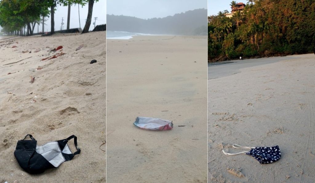 máscara abandonada na praia- lixo no mar