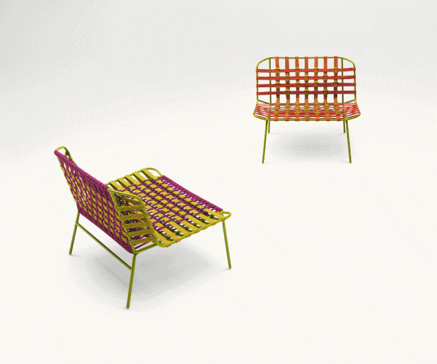 Trançada com um material tecnológico de alto desempenho, a nova coleção Telar de Paola Lenti oferece opções de assentos divertidas para o exterior.