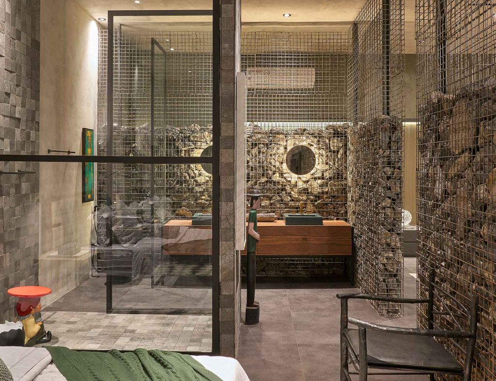 loft grabbo guel arquitetos casacor brasília 2019 brutalismo pedras rústico decoração banheiro