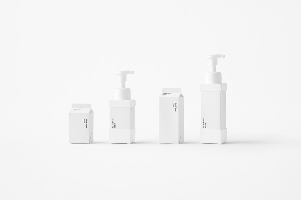 dispensadores de sabonete em formato de caixas de leite