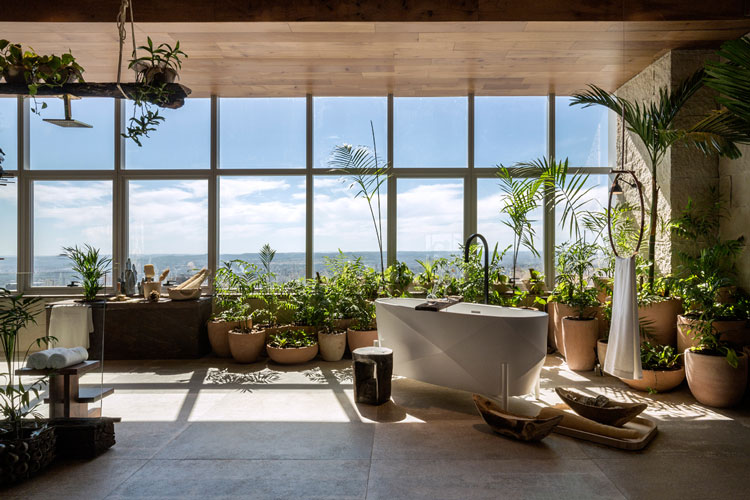 sala de banho W Leão Ogawa e Heitor Arrais casacor goiás 2018 jardim de vasos vaso de cerâmica banheira decoração