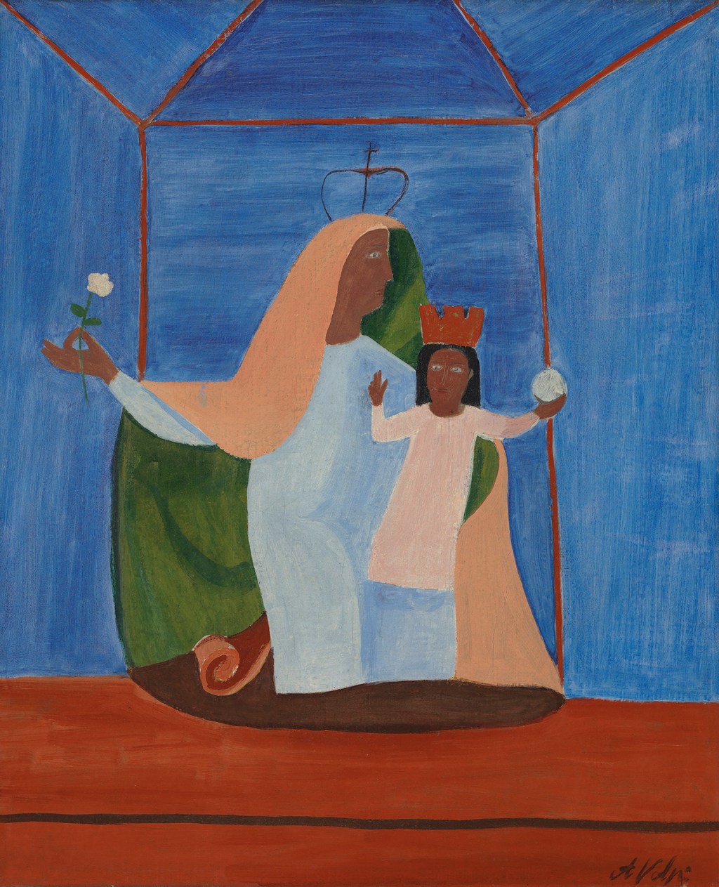 Alfredo Volpi, Sem título (Madona com menino), 1947, Têmpera sobre tela, 73 x 60 cm, Coleção Orandi Momesso, São Paulo.