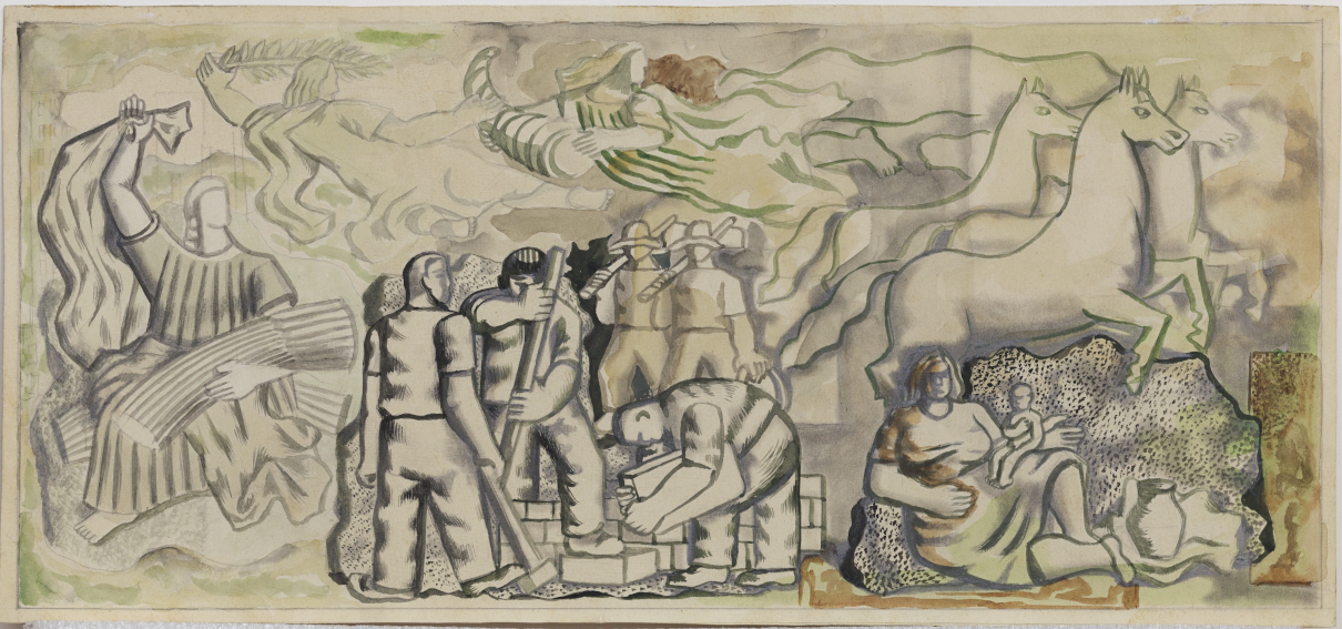 Projeto para Mural (Trabalhadores), 1945 aquarela e grafite sobre papel