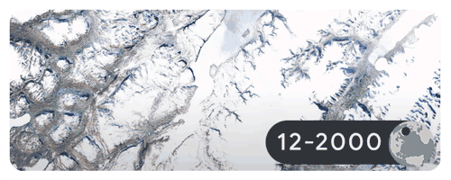 Imagens revelam os efeitos do derretimento de Sermersooq, uma geleira na Groenlândia. Mudanças climáticas Doodle Google Dia da Terra