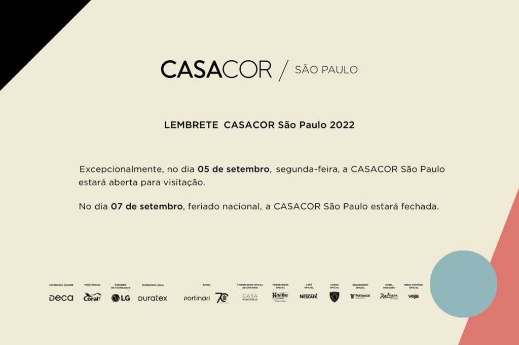 CASACOR São Paulo fechada feriado 7 de setembro