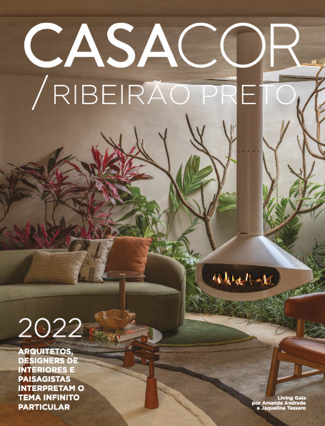 Capa do Anuário da CASACOR Ribeirão Preto 2022. Ambiente: Living Gaia, por Amanda Andrade e Jaqueline Tessaro.
