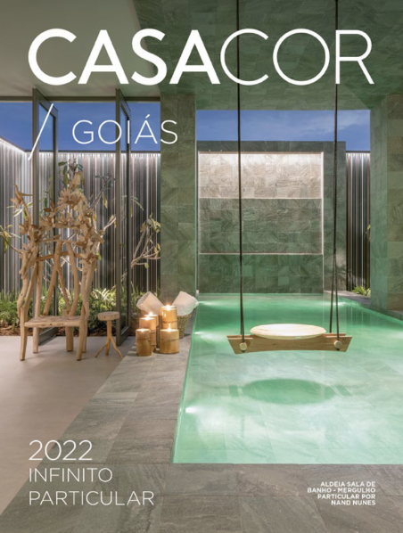 Capa do Anuário CASACOR Goiás 2022. Ambiente: Aldeia Sala de Banho - Mergulho Particular, por Nando Nunes.