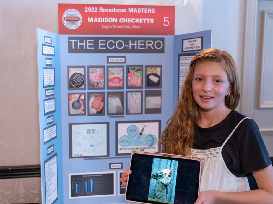 A jovem Madison Checketts desenvolveu o Eco-Hero: uma membrana gelatinosa que contém água que pode substituir as garrafas plásticas.