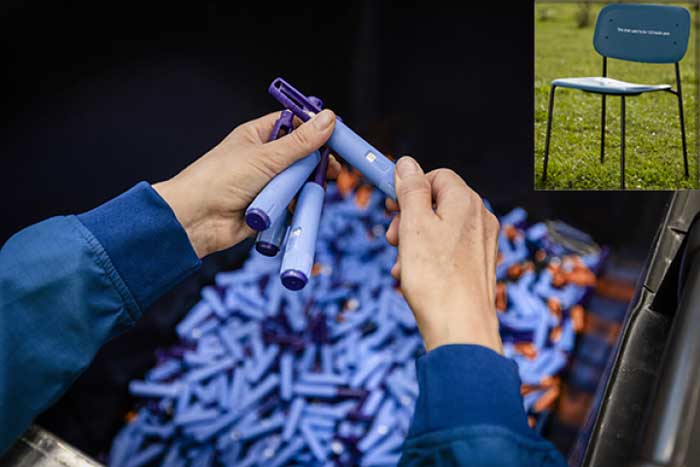 Recycled insulin pens turn into plastic chairs