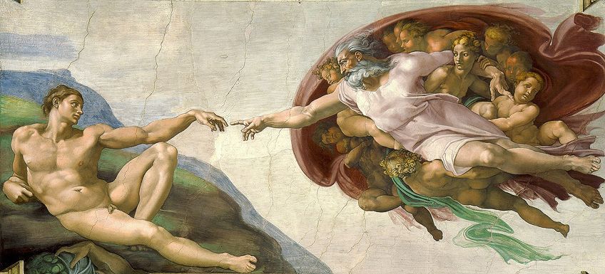 A Criação de Adão, por Michelangelo. Pintura localizada no teto da Capela Sistina