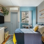 Apê de 25 m² vira loft praiano com parede de cerâmica azul